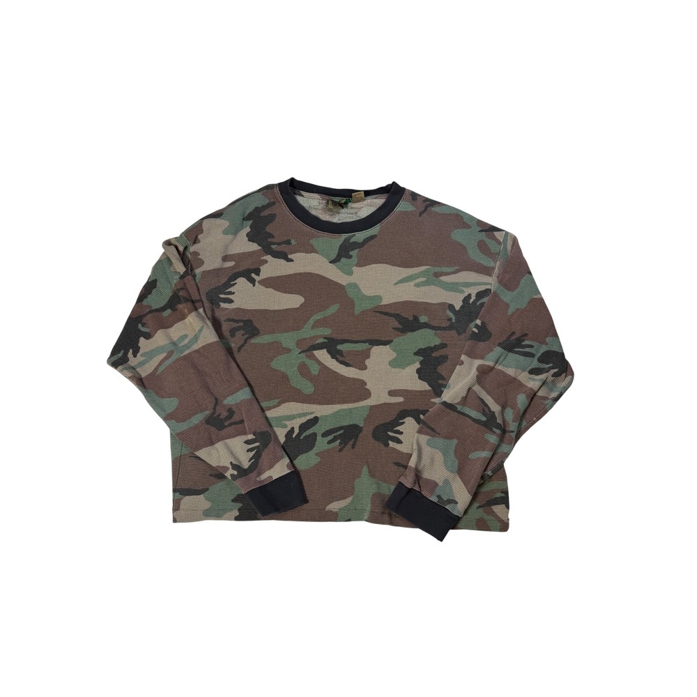 Evolution 72 Streetwear Woodland Camo 100% Cotton Waffle Thermal Crewneck